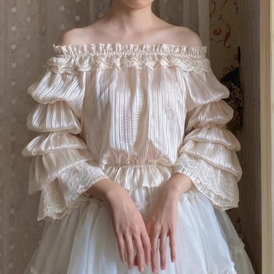 Airfreeing Fairy Undine Off Shoulder Lotus Sleeve Blouse(3 Colours/Full Payment Without Shipping)